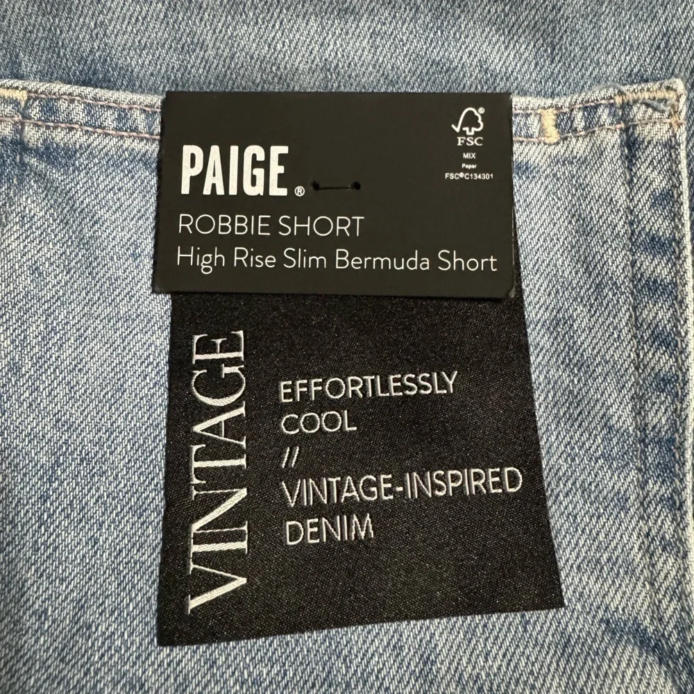 Paige Robbie High Rise Slim Bermuda Denim Blue Jean Shorts Size 24 New